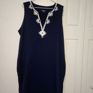 Lands' End Navy Dress with White Detailing